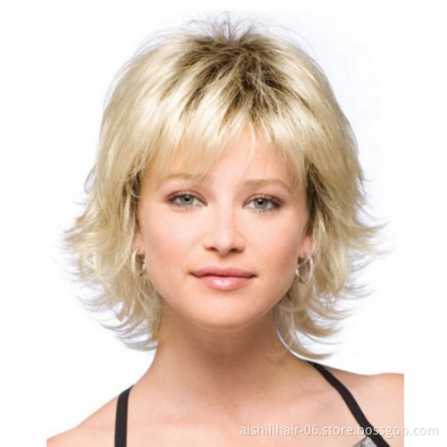 Aishili Wholesale cheap synthetic wigs gloden Textured Layered Short Hair synthetic hair wig for women